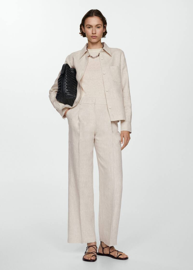 Straight linen-blend trousers -  Women | Mango United Kingdom | MANGO (UK)