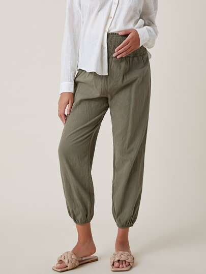 SHEIN Maternity Shirred Detail Cropped Pants | SHEIN
