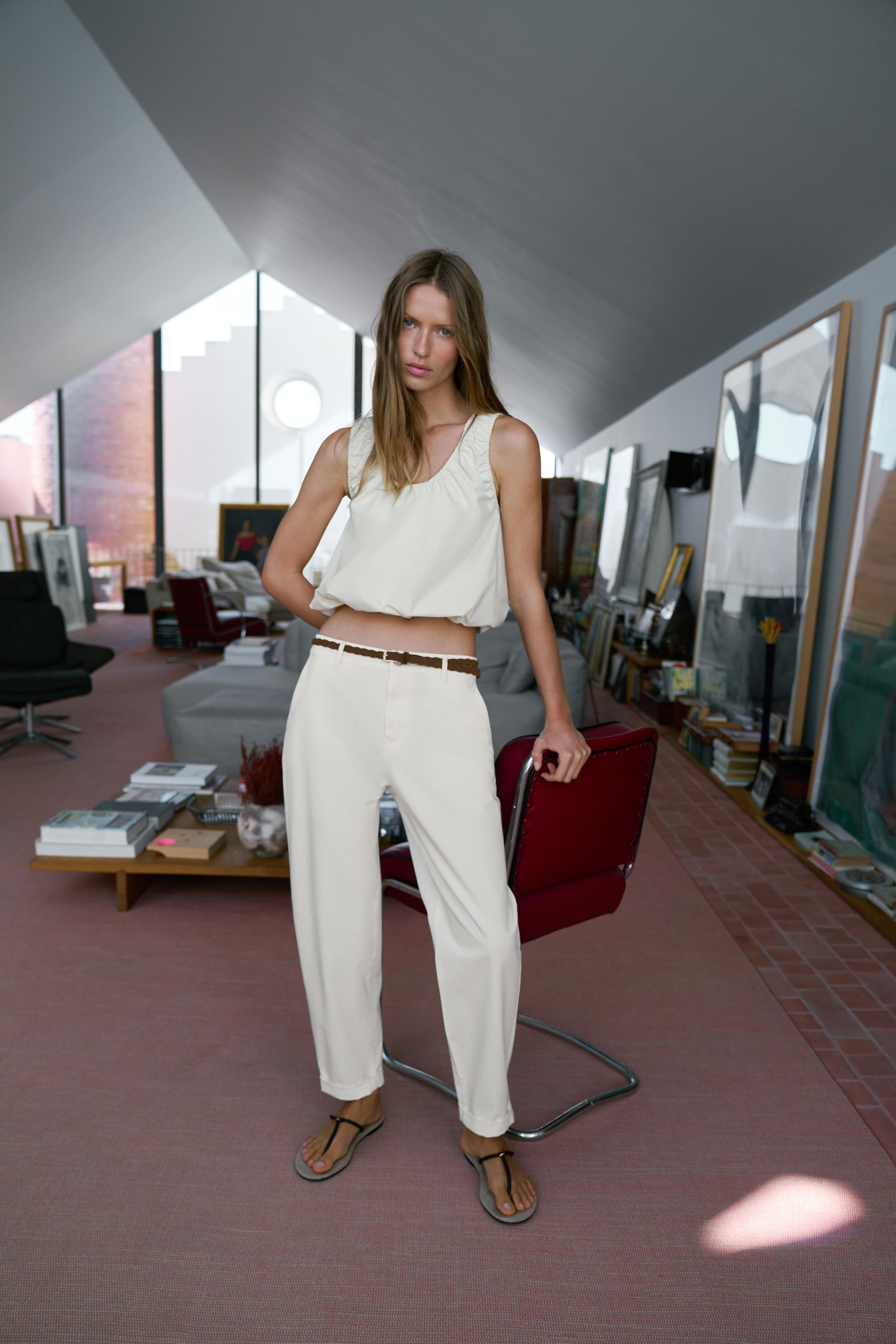 BRAIDED BELT CHINO PANTS | Zara US
