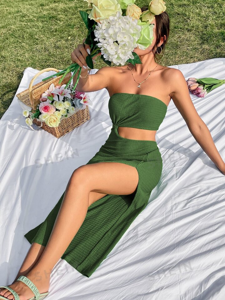 SHEIN WYWH Cut Out Split Thigh Tube Dress | SHEIN