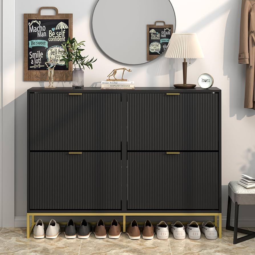 Shoe Cabinet Storage for Entryway Slim Modern Shoe Rack Cabinet with 4 Flip Drawers Tipping Woode... | Amazon (US)