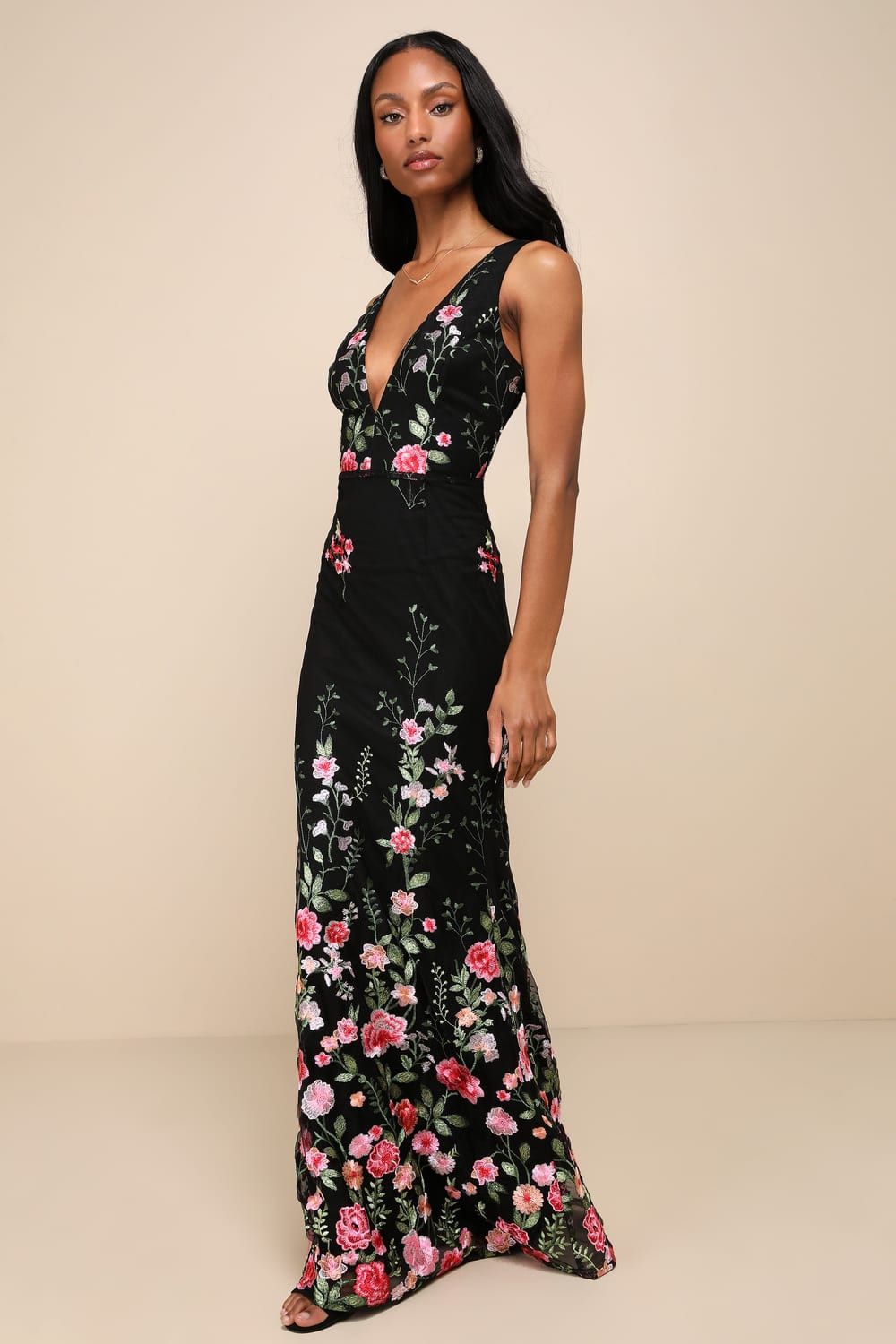Soiree Blossom Black Floral Embroidered Mermaid Maxi Dress | Lulus