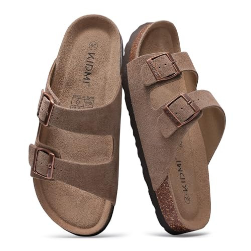 KIDMI Women's Genuine Suede Sandals Cork Footbed Summer Adjustable Slide Sandals Mocha 41 (size 10) | Amazon (US)