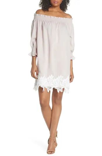 Women's Caara Hudson Off The Shoulder Lace Hem Linen Dress, Size X-Small - Pink | Nordstrom