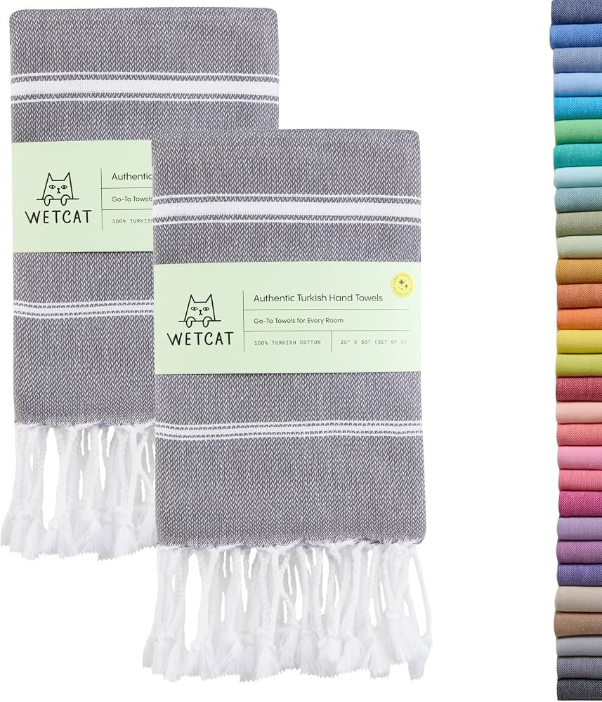 WETCAT Turkish Hand Towels with Hanging Loop, Set of 2 (20" x 30") 100% Turkish Cotton, Pre-Washe... | Amazon (US)