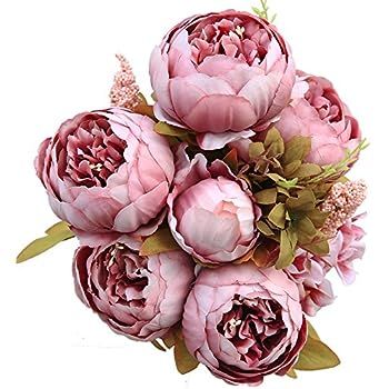 Luyue Vintage Artificial Peony Silk Flowers Bouquet, Cameo Brown | Amazon (US)