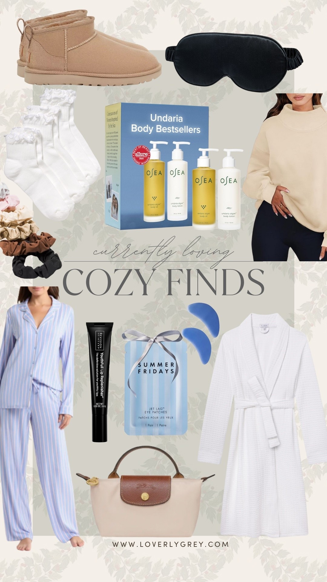 Cozy finds that I’m currently loving! Summer Fridays eye mask, soft pajamas, and mini UGGS! The ultimate comfy outfit! Plus, I am loving the OSEA body oil and revision skincare lip products to stay hydrated. 

#LTKSeasonal #LTKHoliday #LTKGiftGuide