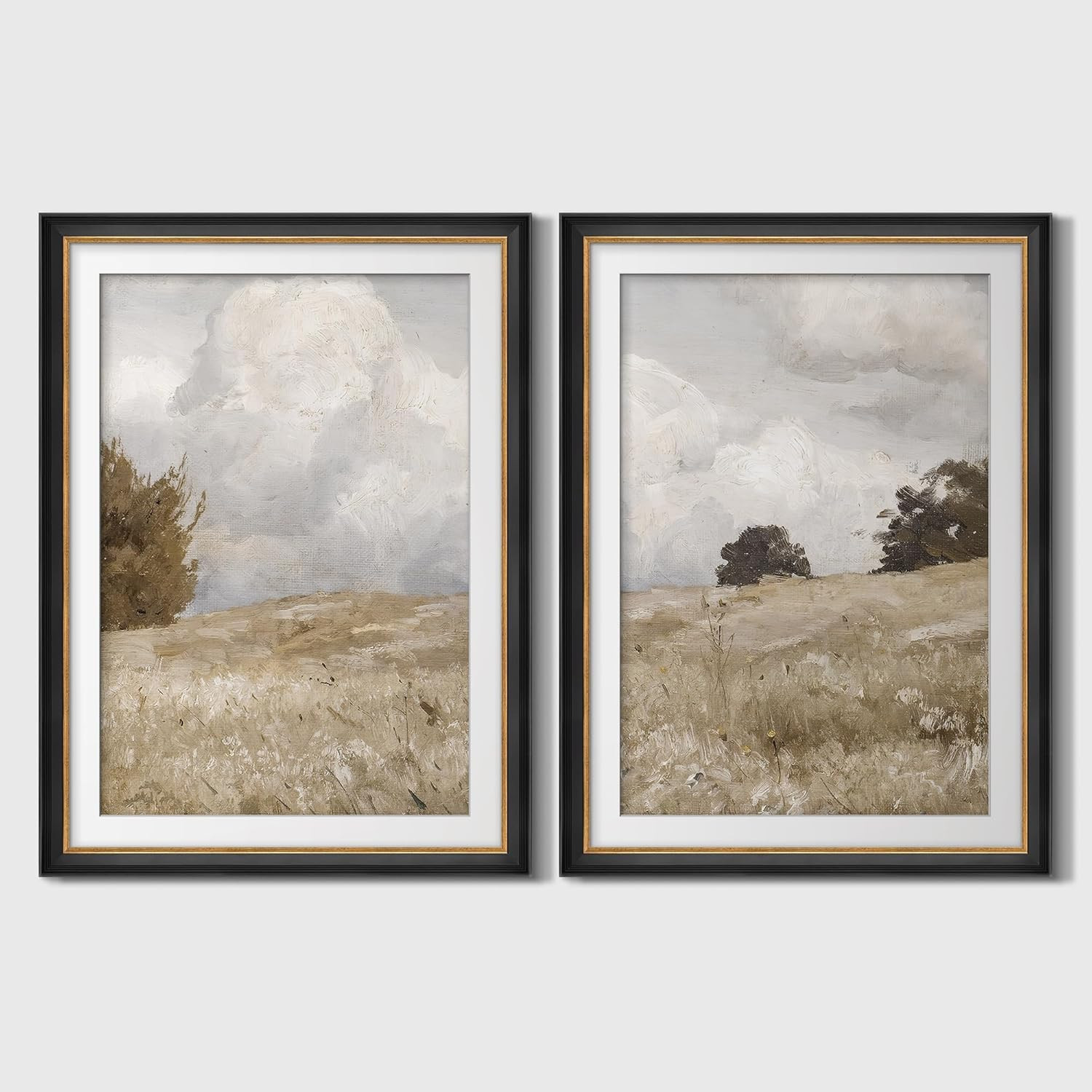 MUDECOR Premium Framed Wall Art Cloudy Field Landscape Neutral Tone Prairie & Tree Illustrations ... | Amazon (US)