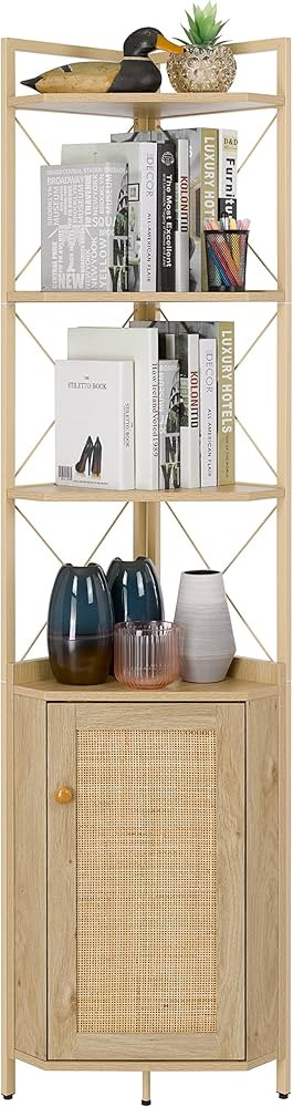Finnhomy Corner Shelf with Cabinet, 71 Inches Multipurpose Corner Cabinet with Rattan Decorated D... | Amazon (US)