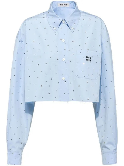 Miu Miu Embellished Cropped Poplin Shirt - Farfetch | Farfetch Global