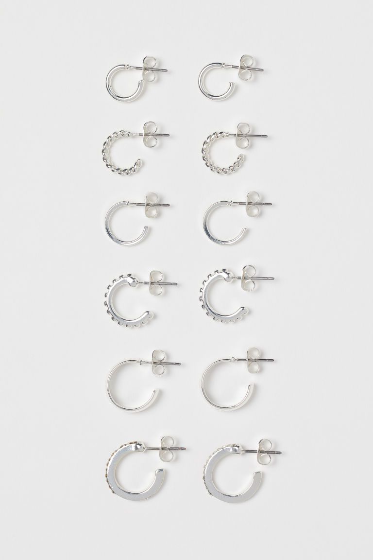 H & M - 6 Pairs Hoop Earrings - Silver | H&M (US)