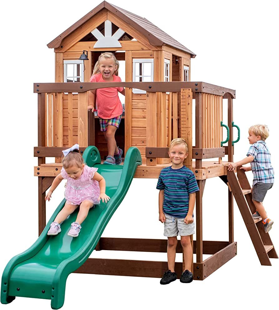 Backyard Discovery Echo Heights Elevated Cedar Playhouse, Play Kitchen, Powered Blender, Working ... | Amazon (US)