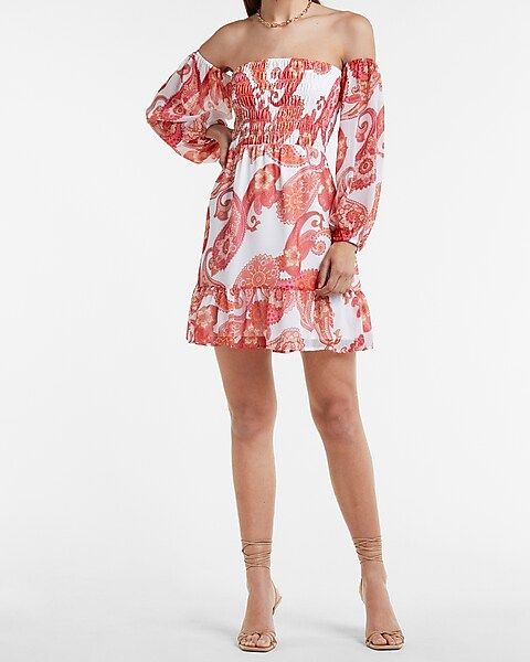 Paisley Smocked Bodice Off The Shoulder Dress | Express