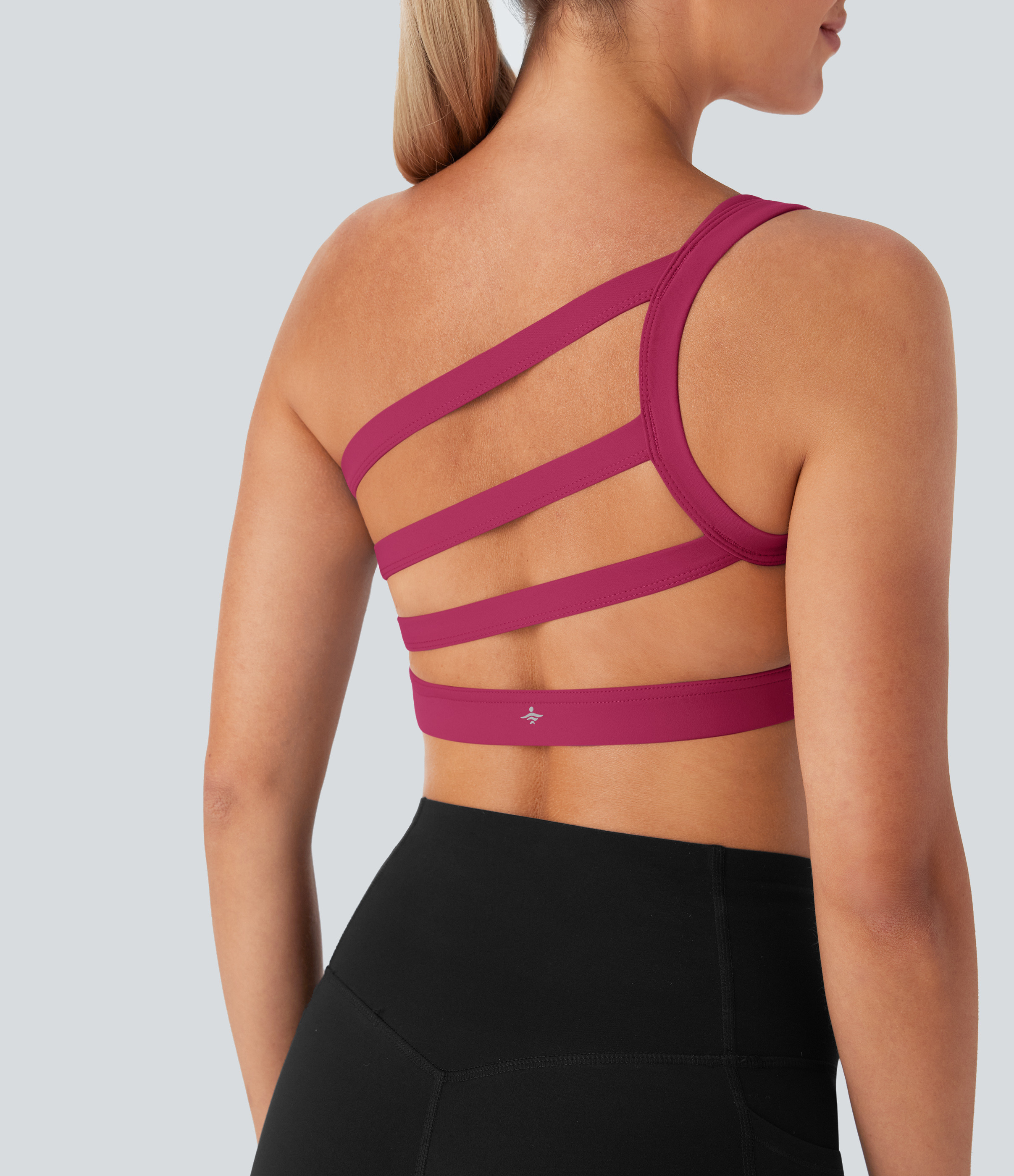 Halara SoftlyZero™ Plush Low Support Asymmetric One Shoulder Skinny Cropped Yoga Sports Bra A-C Cups - Cherries Jubilee - XL push up bra | HALARA