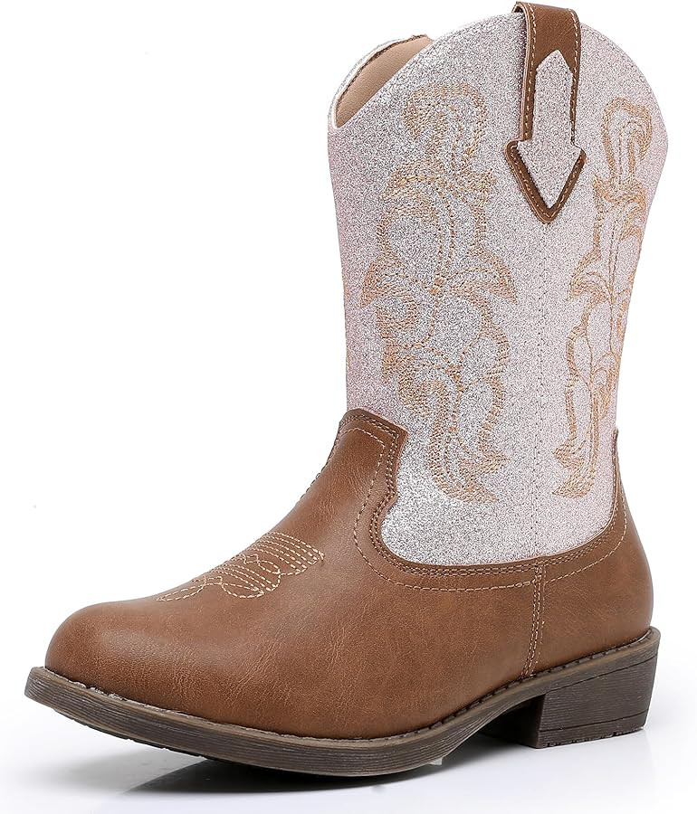 Apakowa Girls Cowboy Boots Side Zipper Cowgirl Boots Embroidered Western Style Toddler Little Kid... | Amazon (US)
