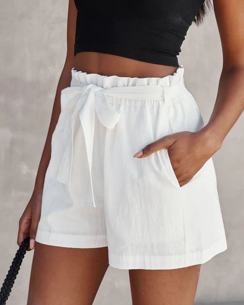 Shawna Cotton Pocketed Paper Bag Shorts - White | VICI Collection