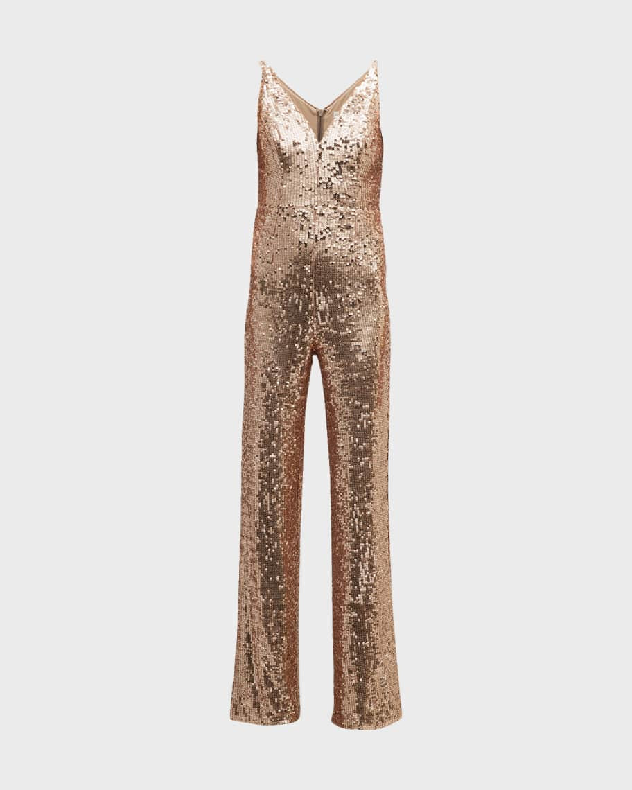 Dress The Population Charlie Sleeveless Sequin V-Neck Jumpsuit | Neiman Marcus
