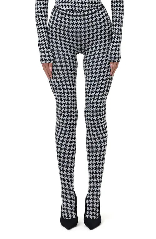 Naked Wardrobe Print Toe Leggings in Houndstooth Black/White at Nordstrom, Size Large | Nordstrom