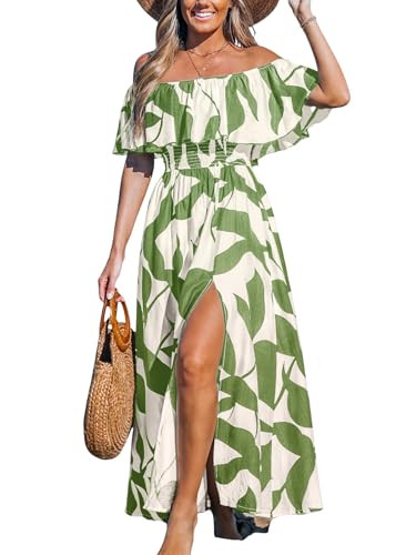 CUPSHE Women Ruffle Floral Maxi Summer Dress Off Shoulder Short Sleeve Backless Flounce Bodice Sl... | Amazon (US)