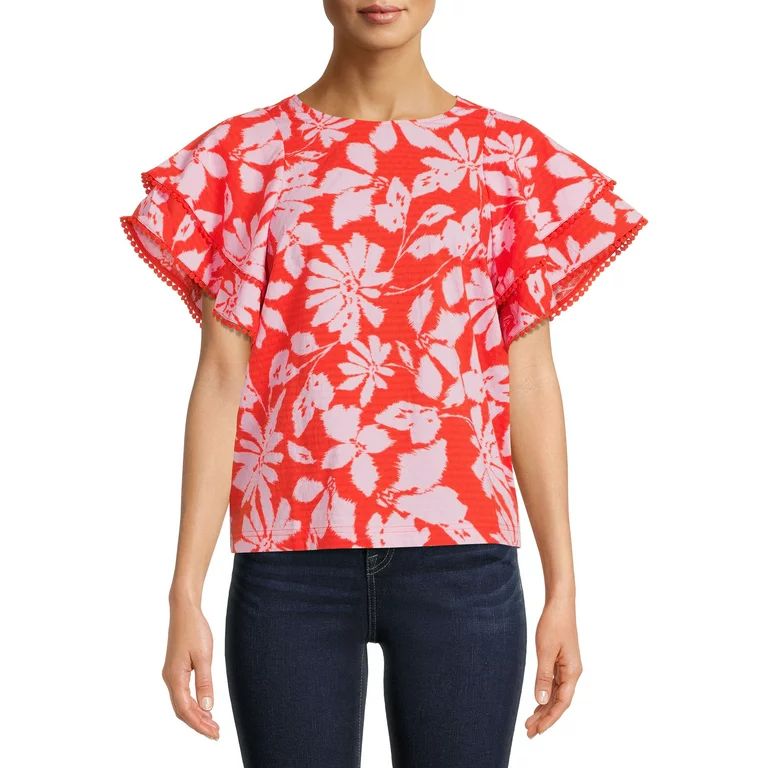 The Get Women's Ruffle Sleeve Top with Button Back | Walmart (US)