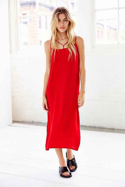 LNA V-Strap Silk Midi Slip Dress | Urban Outfitters US