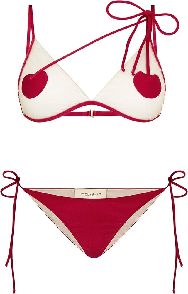 Amazon.com: ADRIANA DEGREAS, Cherry Bomb Tulle Triangle Bikini With Ties, Small, Red : Luxury Sto... | Amazon (US)