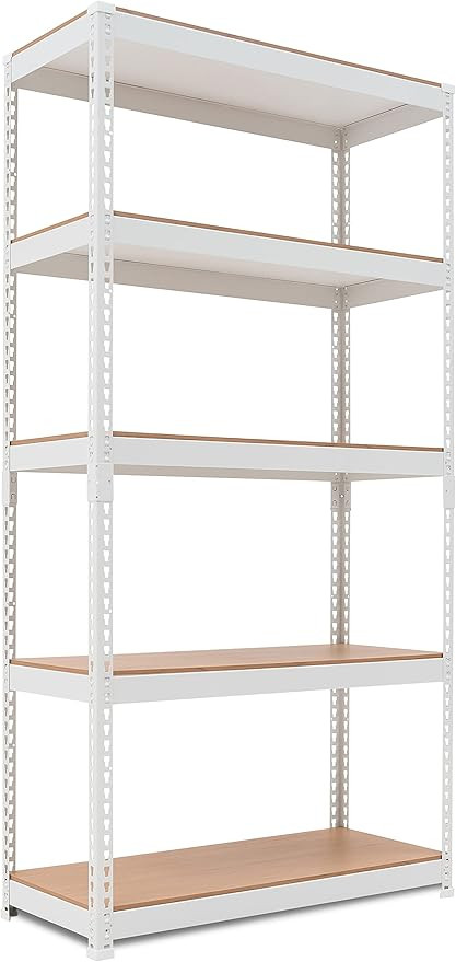 HOMEDANT 5 Tier Laminated White Metal Shelving Unit Adjustable Garage Storage Utility Rack Heavy ... | Amazon (US)