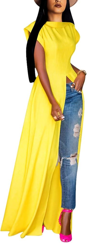 VOIKERDR Womens Casual Crew Ncek Short Sleeve Jumpsuits Solid Open Front Split Wide Leg Jumpsuit ... | Amazon (US)