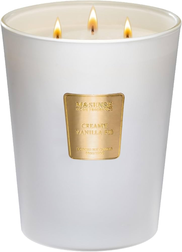 M&SENSE Extra Large Candle Creamy Vanilla Scented, 3-Wick 35oz 150H Long Lasting Candle, Natural ... | Amazon (US)