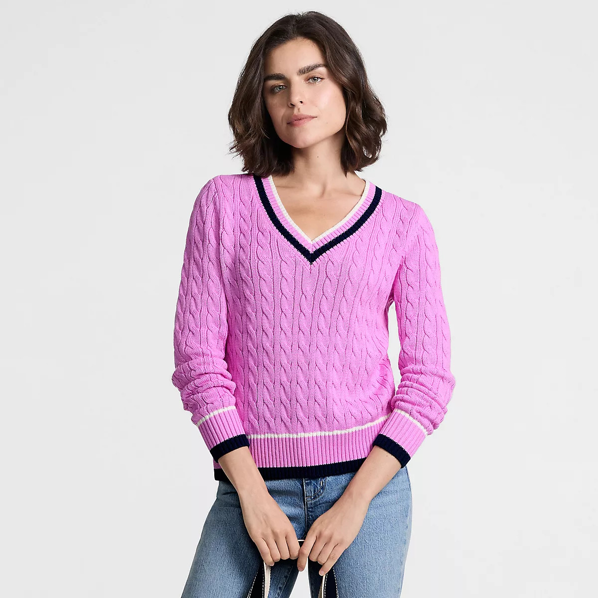 Women's Drifter Cable V-neck Sweater | Lands' End (US)