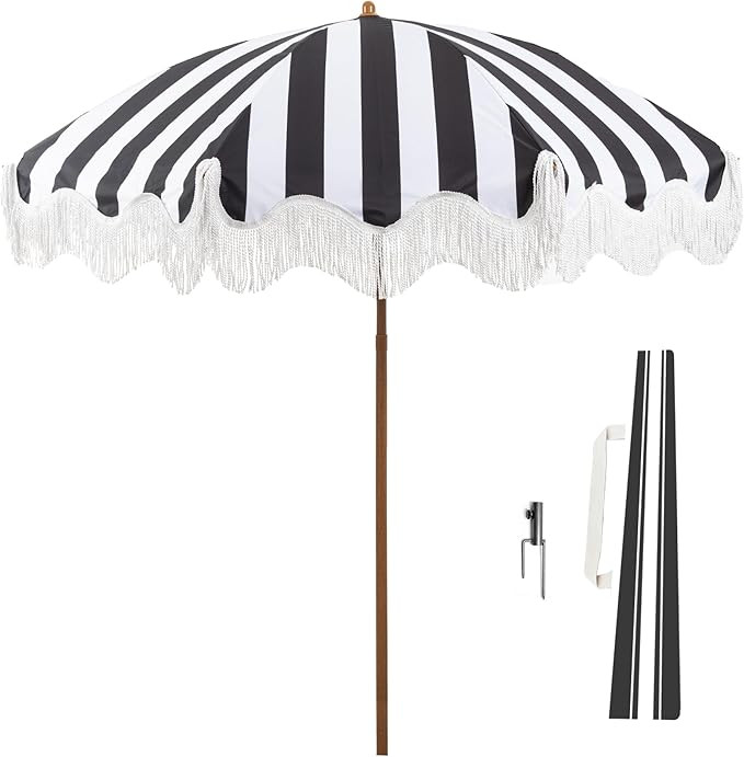 Rayjee 6.5FT Patio Umbrella with Fringe, UV Protection Beach Umbrella with Tilt & Adjustable Heig... | Amazon (US)
