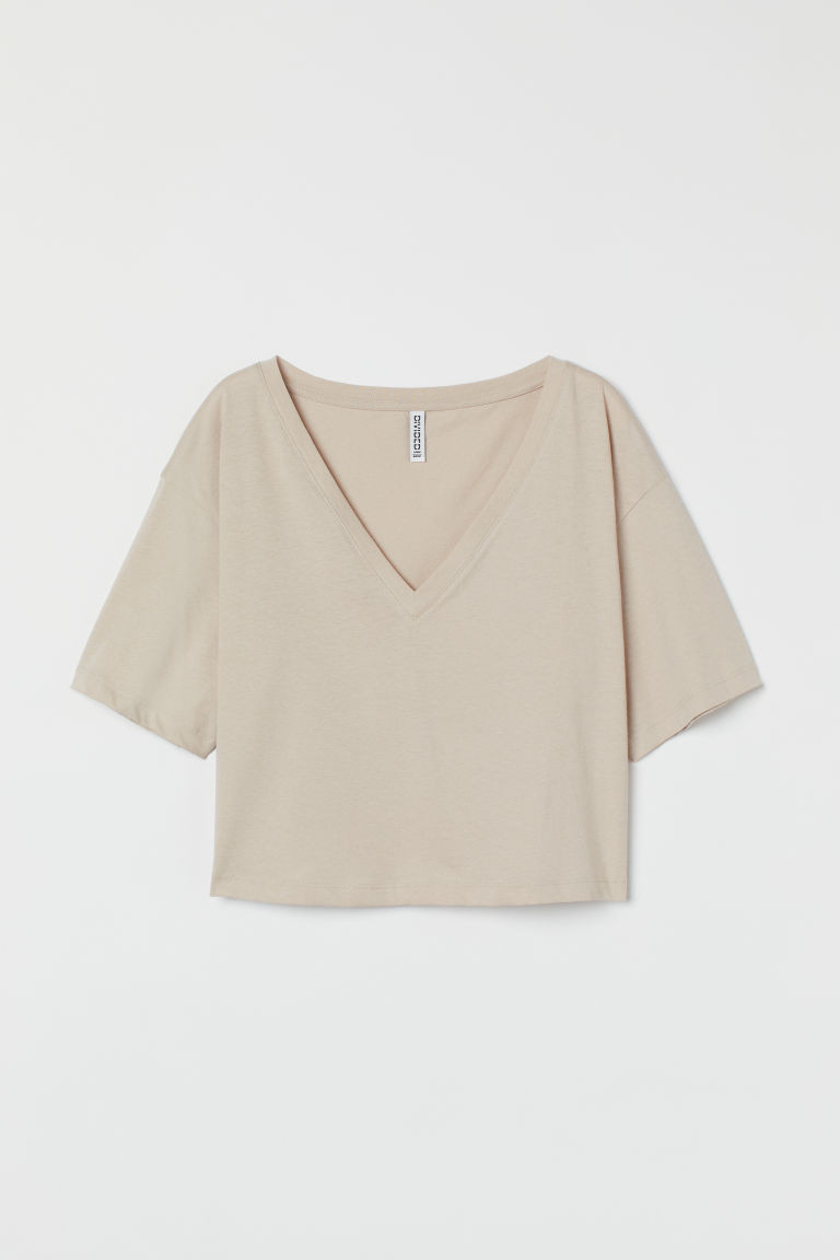 H & M - Crop T-shirt - Brown | H&M (US + CA)