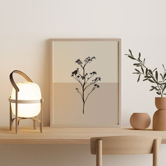 Wildflower Neutral Art Print, Neutral Tone Wall Art, Downloadable Print, Neutral Minimal Nature P... | Etsy (US)
