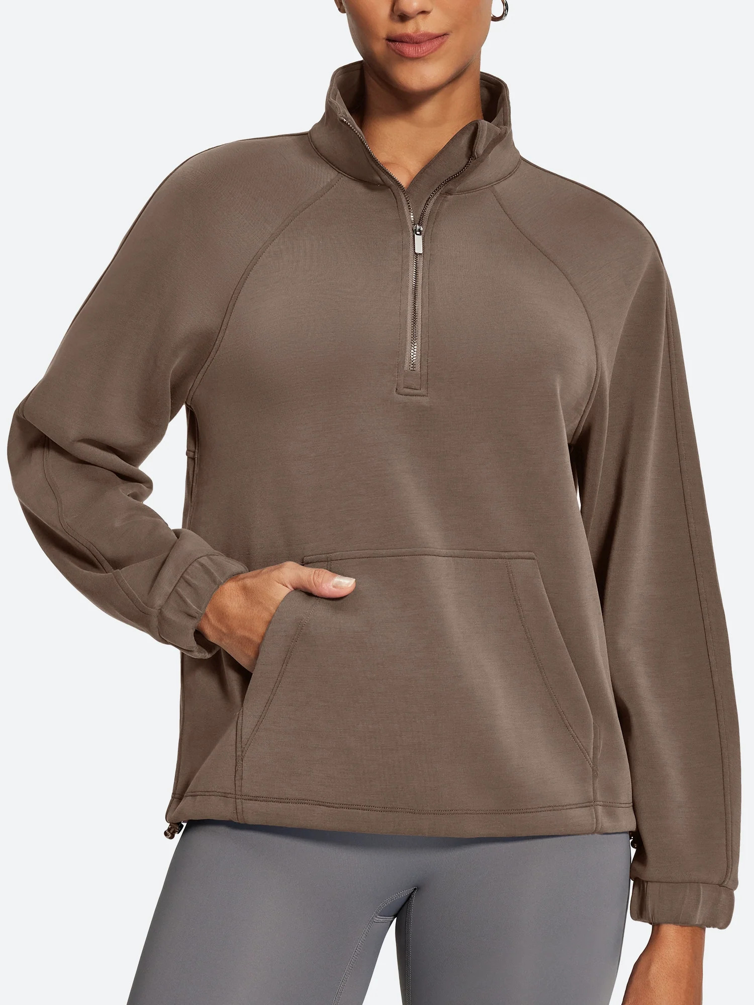 IUGA Soft Quarter Zip Pullover Cropped Drawstring Hem Sweatshirts With | IUGA