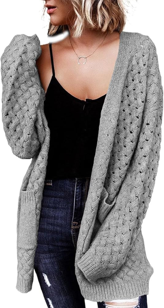 Dokotoo Women's 2025 Fashion Casual Open Front Long Sleeve Chunky Cable Knit Cardigans Sweaters O... | Amazon (US)