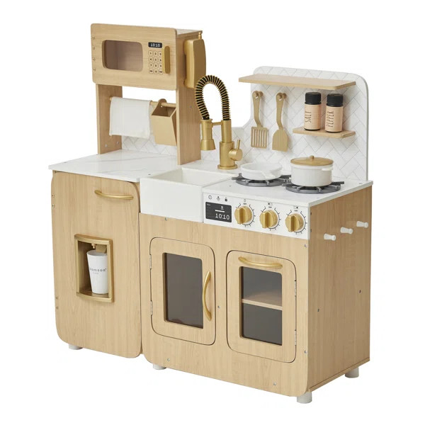 Teamson Kids Little Chef Cyprus Play Kitchen Set, Light Oak/White | Wayfair North America