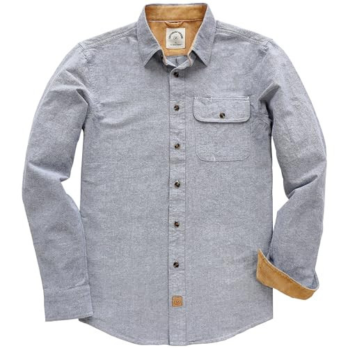 Dubinik® Mens Flannel Shirts Long Sleeve Flannel Shirt for Men Casual Button Down Brushed 100% Cotton Shirt Light Gray | Amazon (US)