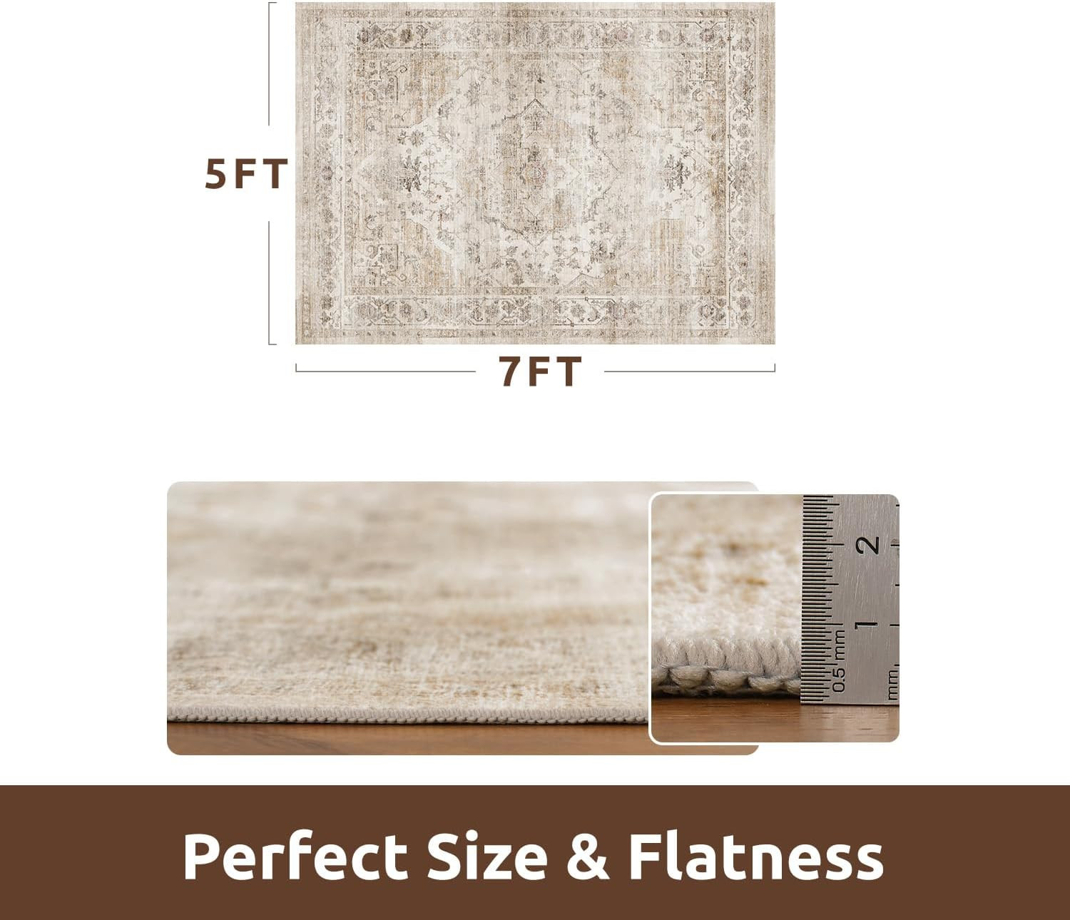 AMOAMI-Area Rug 5X7 Rugs for Living Room-Vintage Soft Beige Rugs for Bedroom-Non Slip Carpet-Mach... | Amazon (US)