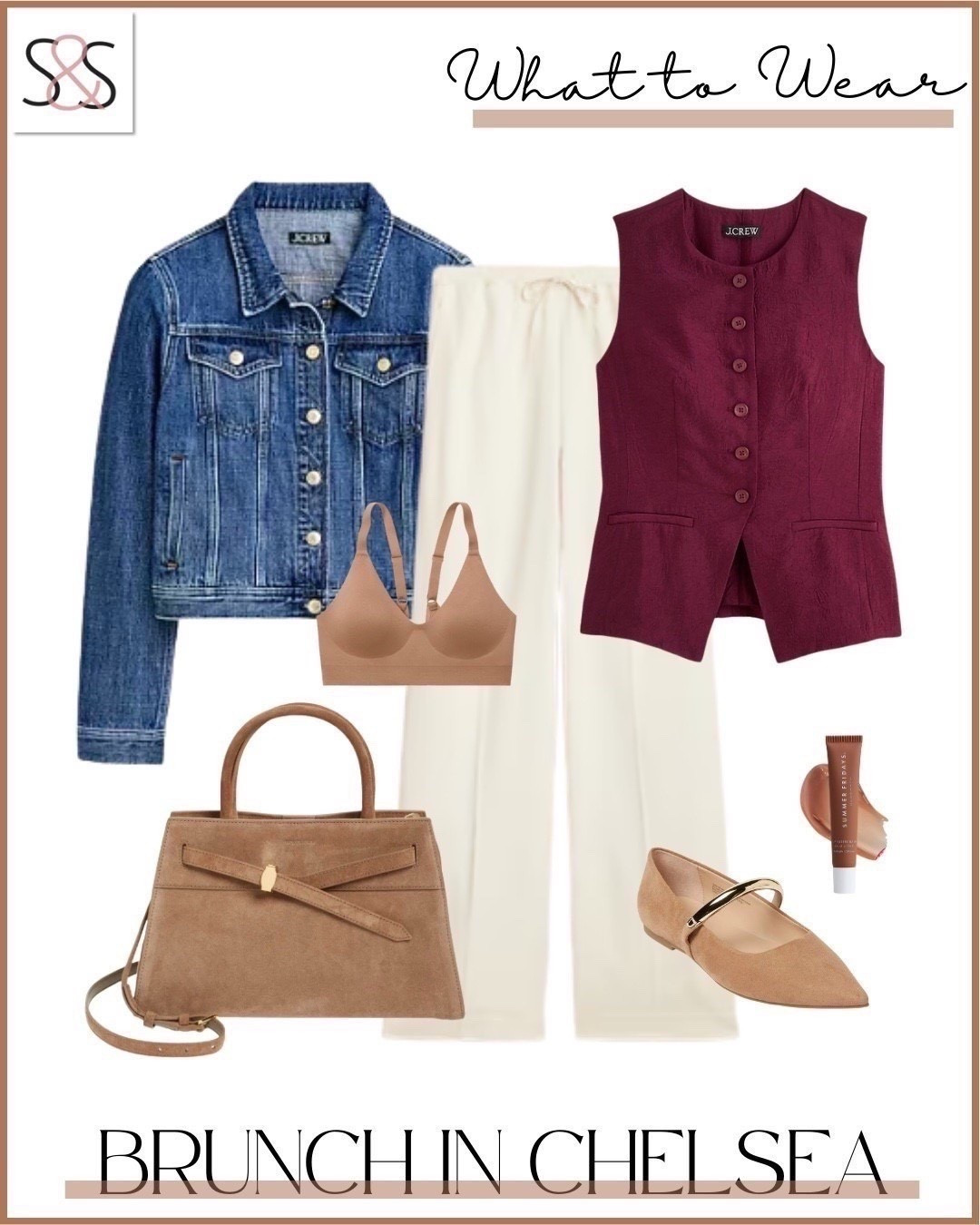 Chic layers for a stylish brunch in Chelsea

fall fashion, burgundy vest, cream trousers, denim jacket, suede handbag, pointed flats, Merit beauty lip, neutral bra, autumn outfit inspiration, city brunch style




#LTKFindsUnder100 #LTKOver40 #LTKHoliday