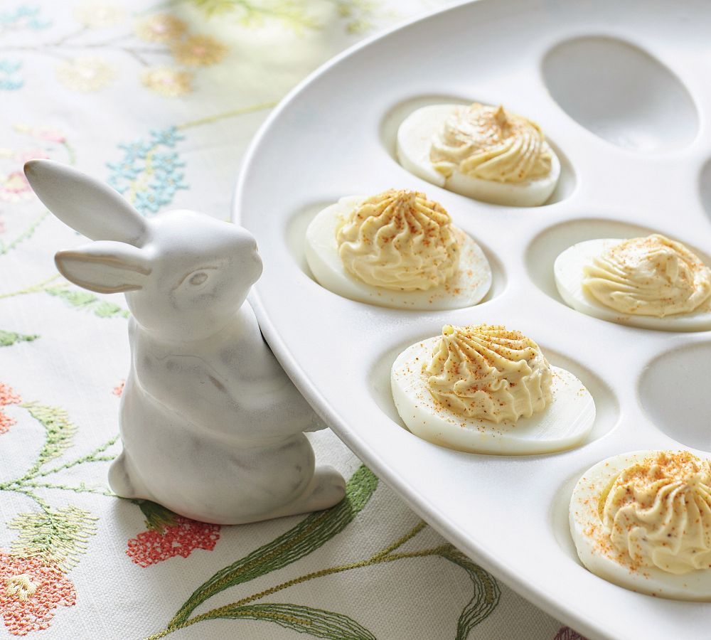 Rustic Bunny Handcrafted Stoneware Deviled Egg Platter | Pottery Barn (US)