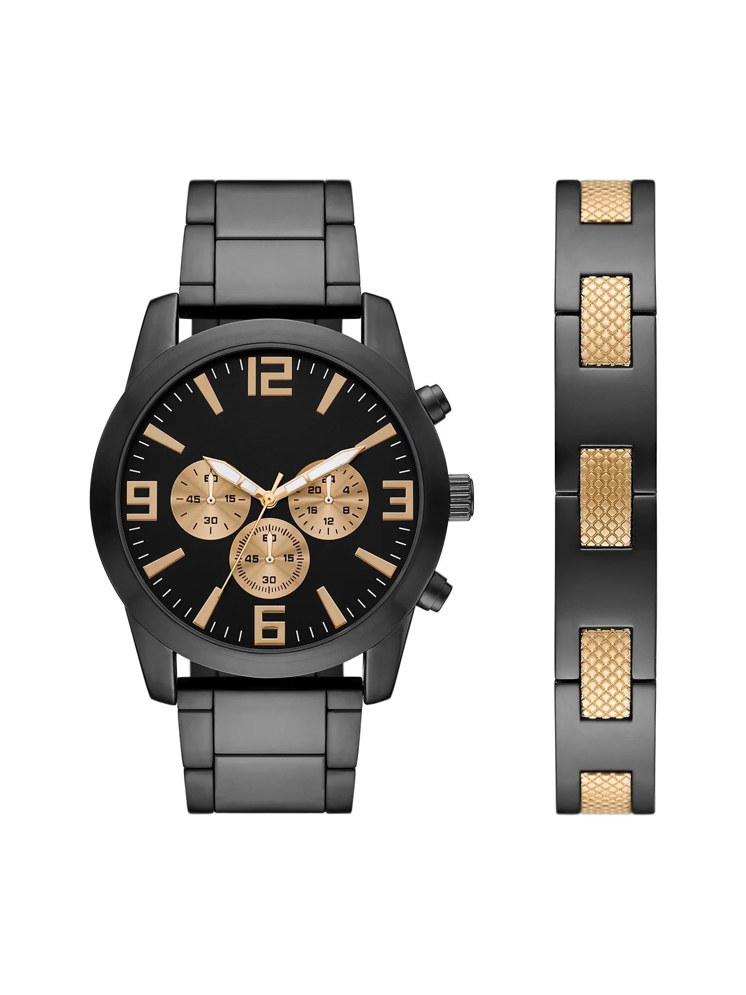 GEORGE Men's Two-tone Black and Gold Watch Set, 2 Piece Watch and Bracelet Set - Walmart.com | Walmart (US)