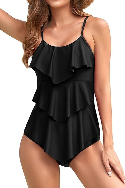 Womens One Piece Bathing Suits Ruffled Tummy Control Swimwear Vintage Monokini Swimsuits | Amazon (US)