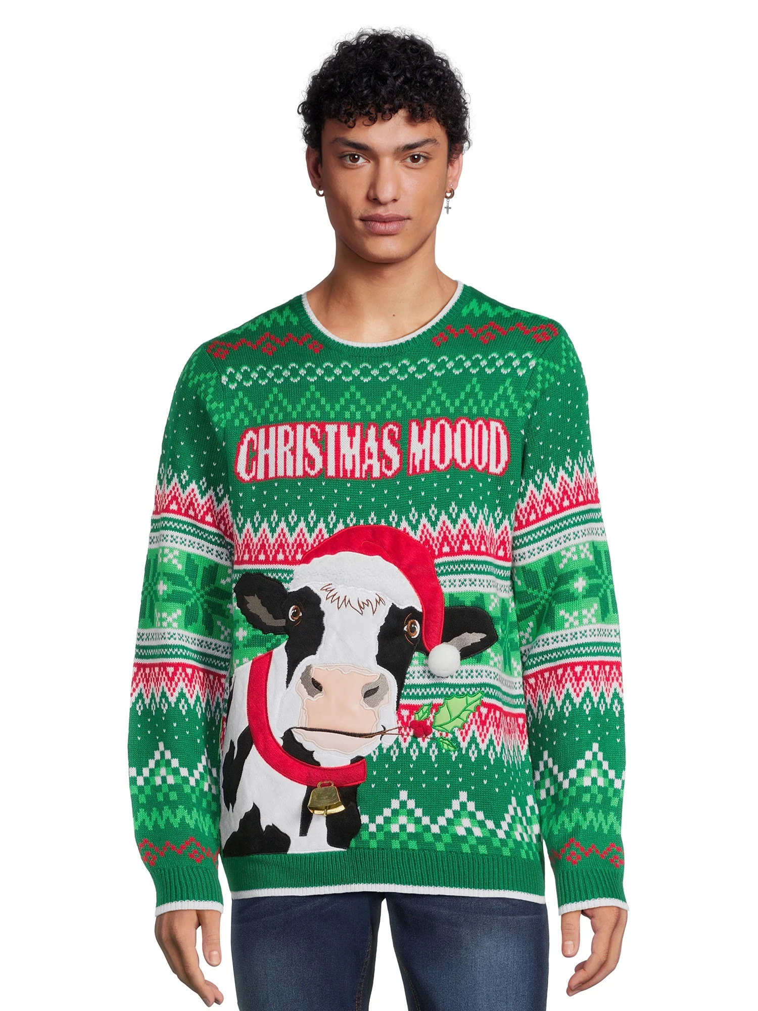Holiday Time Men's Cow Ugly Christmas Sweater with Long Sleeves | Walmart (US)