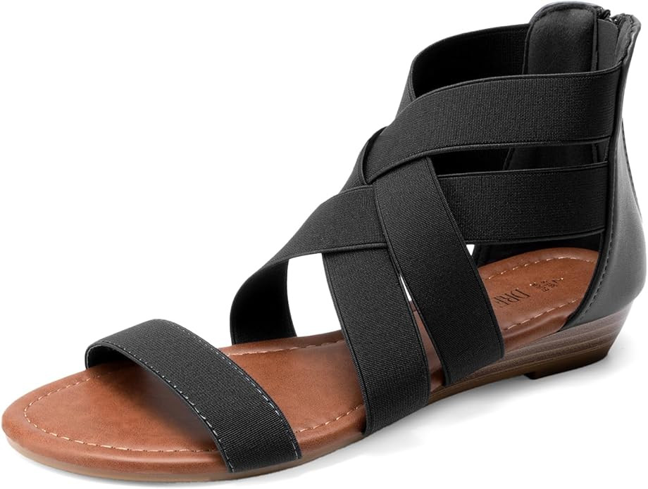 DREAM PAIRS Women's Elastic Ankle Strap Sandals Gladiator Strappy Low Wedges Sandals | Amazon (US)
