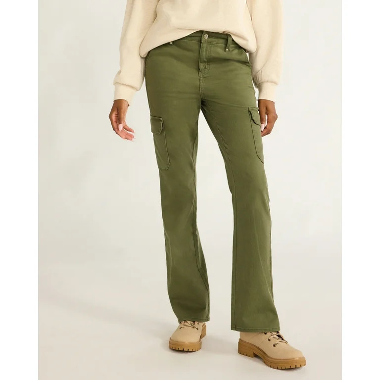 Time and Tru Women's High Rise Cargo Flare Jean, 30", 32", 34" Inseams, Sizes 2-20 - Walmart.com | Walmart (US)