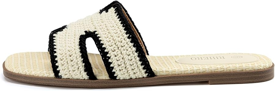 Rihero Women's Dressy Flat Sandals Comfortable Slip On Leather Slide Sandals | Amazon (US)