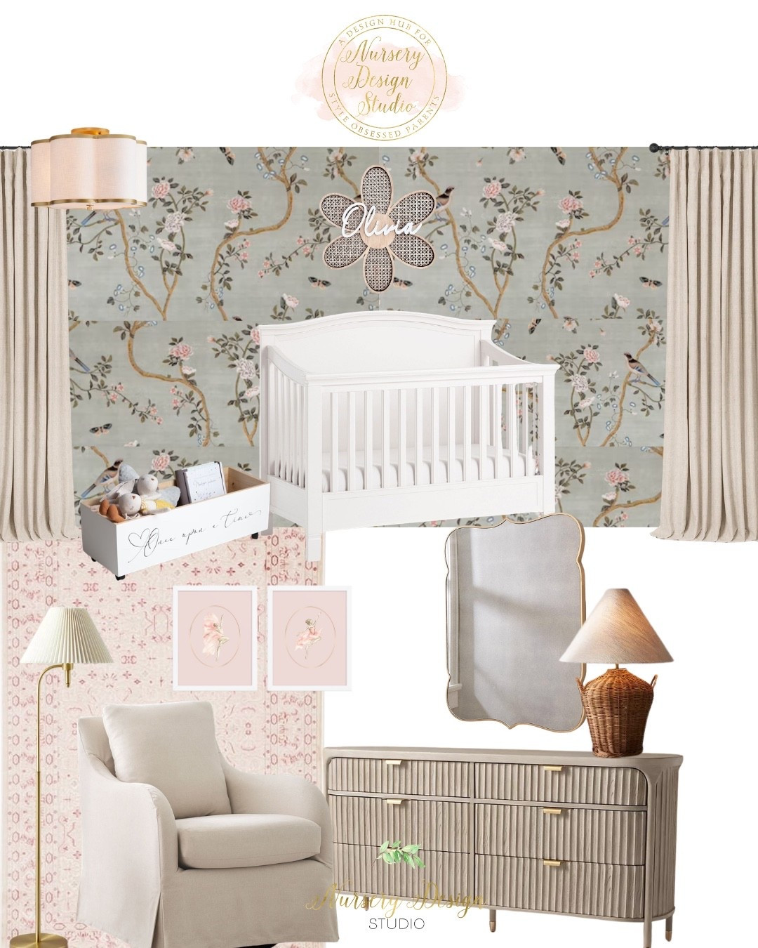 This fluted dresser is one of our favorite finds—and paired with the botanical wallpaper, curved mirror, and warm wood accents, it creates a nursery that's equal parts timeless and fresh💗💗

#LTKKids #LTKBump #LTKBaby