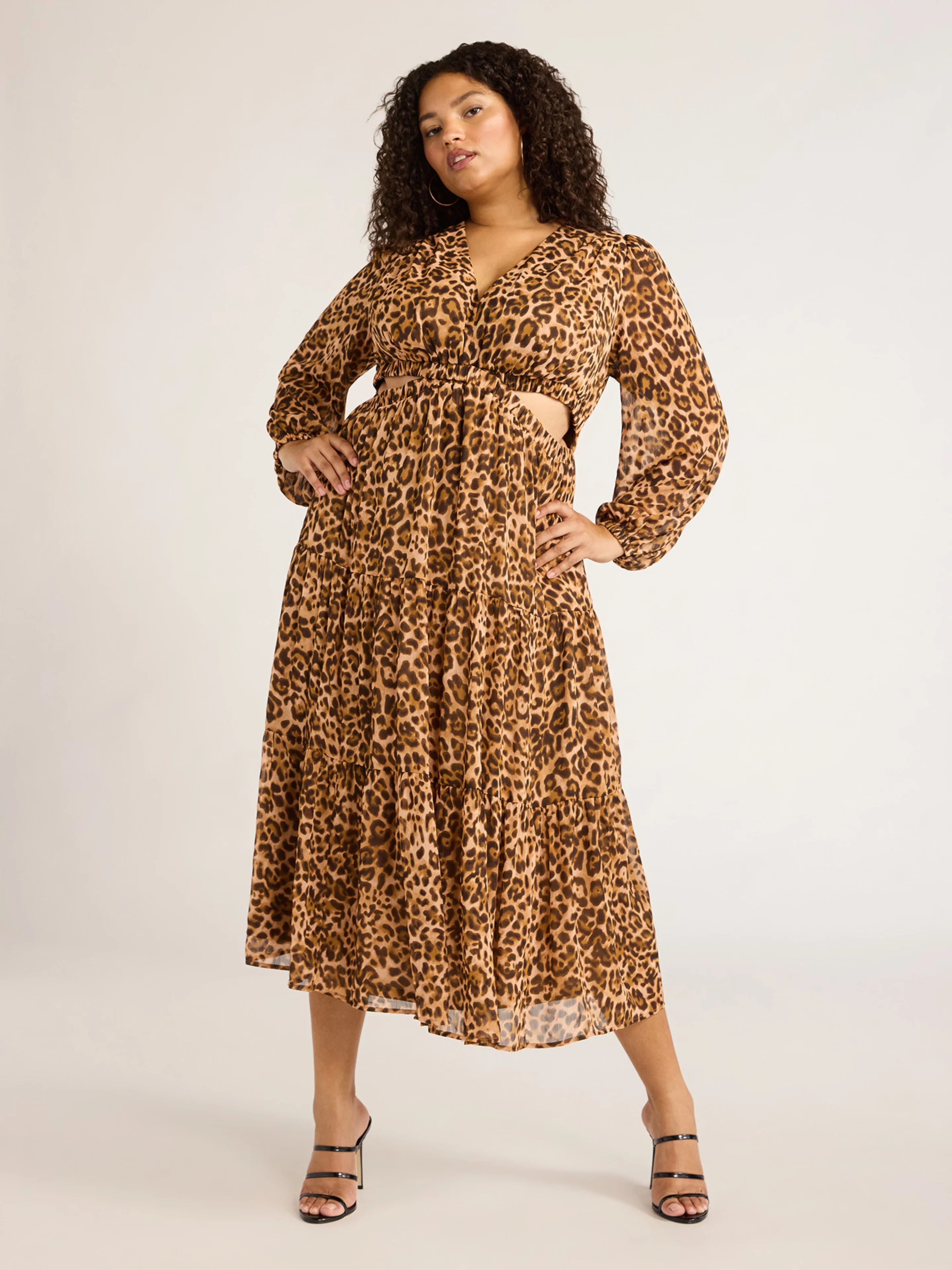 Sofia Jeans Women's and Women's Plus Size Cutout Maxi Dress with Long Sleeves, Above Ankle Length... | Walmart (US)