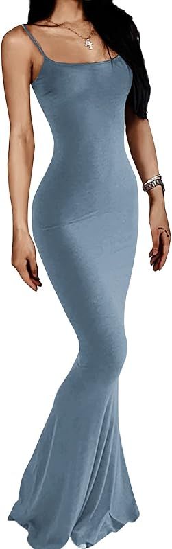 Amazon.com: AnotherChill Women's Casual Lounge Slip Long Dress Sexy Sleeveless Backless Bodycon M... | Amazon (US)