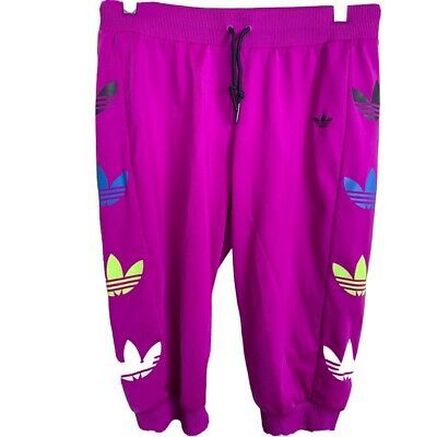 Adidas Pink Women's size M Cropped Joggers Colorful Trefoil Logo | eBay US